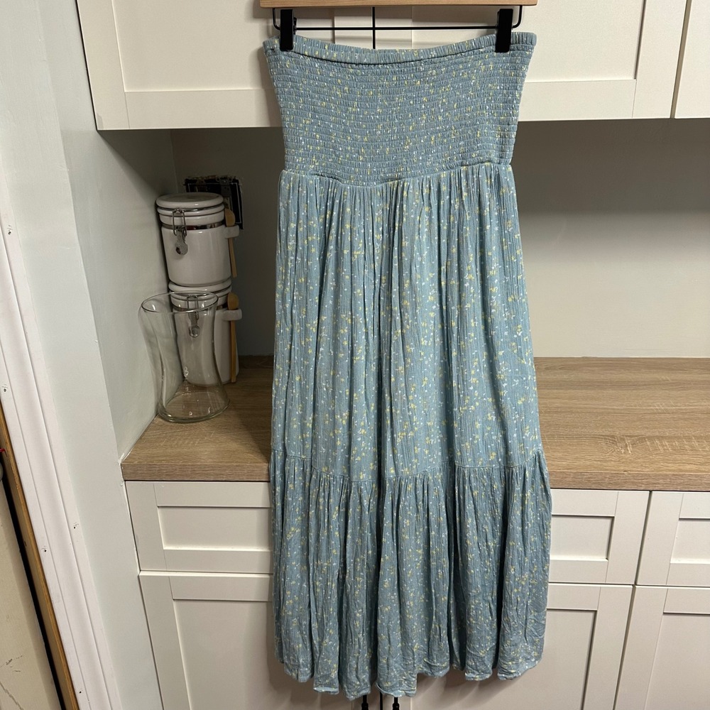 Oak + Fort Strapless Maxi Dress Women S Floral Smocked Tiered Lined Boho Cottage